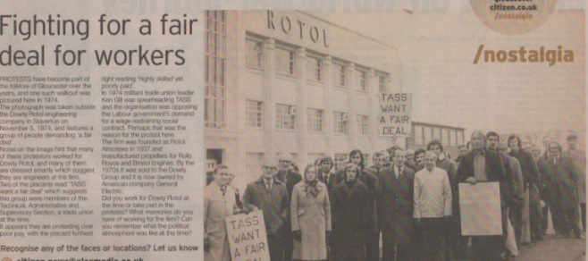 Dowty Rotol - TASS Dispute Gloucester Citizen newspaper clip | J W Redfern