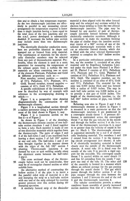 Ultra Electronics Patent Specification 1967 - Improvements in or Relating to Thermocouples | Original photo in the Dowty archive at the Gloucestershire Heritage Hub
