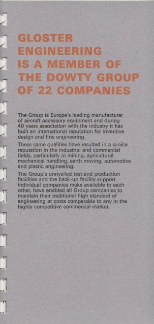 Gloster Engineering - Company Information & Products Brochure | Original photo in the Dowty archive at the Gloucestershire Heritage Hub